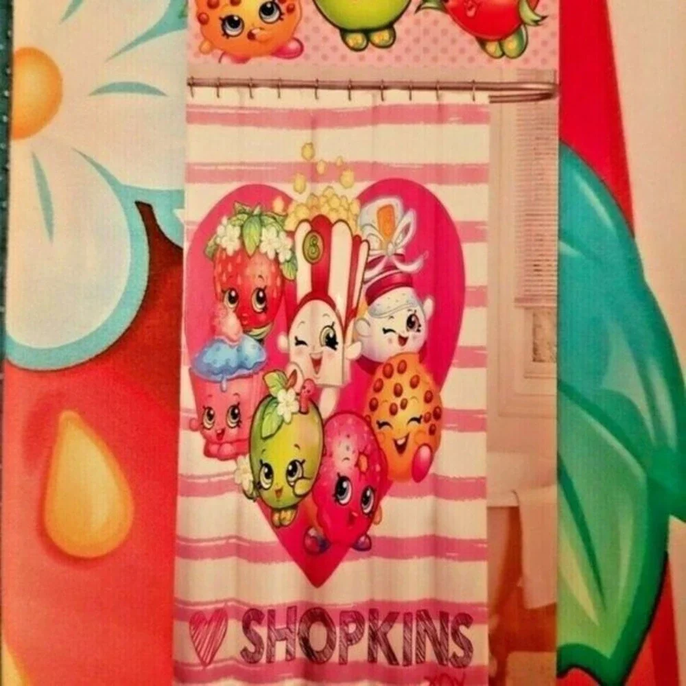Shopkins‎ Shower Curtain Kids 72x72 Pink White Striped Heart Character Fabric